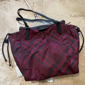 Burberry Burgundy and Black Plaid Tote